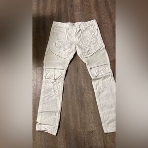 Smoke Rise Distressed Biker Jeans – Off‑White – 36x34